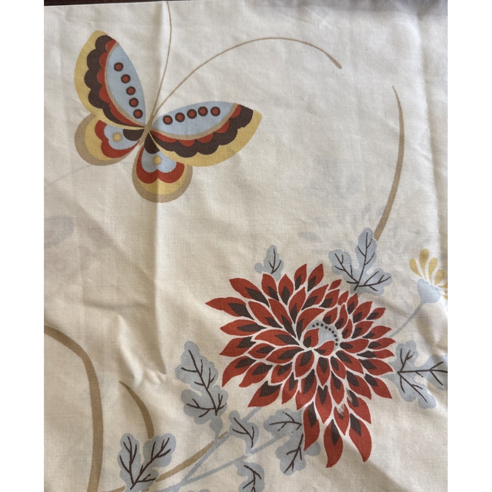 Vintage 70s Cannon Sheet Set Butterfly Almond TWIN Size‎ Flat Fitted Pillowcase